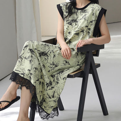 Artistic Floral Cotton Sleeveless Lace Nightgown - image 6