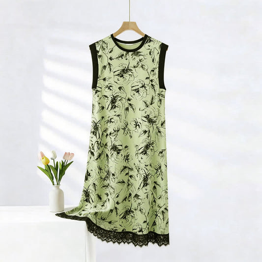 Artistic Floral Cotton Sleeveless Lace Nightgown - Green - 2XL - image 0