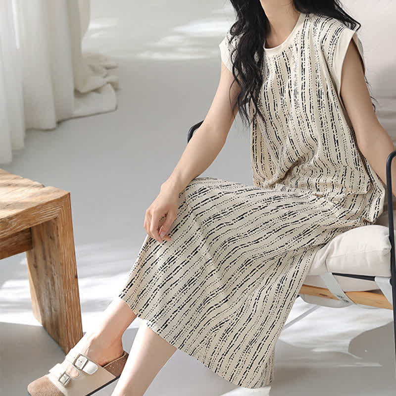 Artistic Line-inspired Cotton Sleeveless Nightgown - image 6