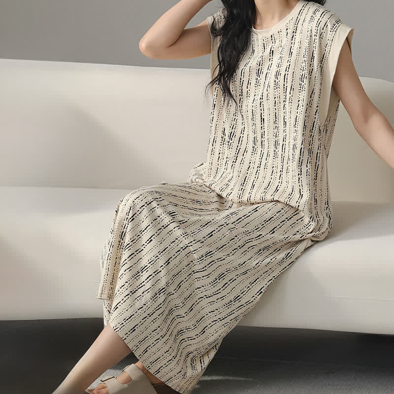 Artistic Line-inspired Cotton Sleeveless Nightgown - image 4