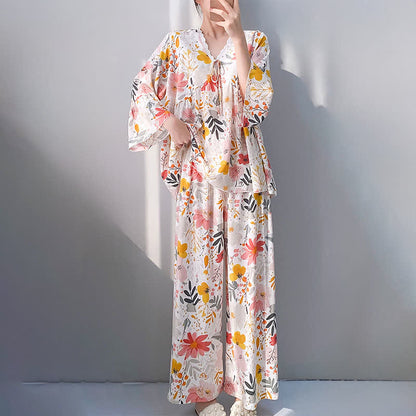 Floral & Leaf Lace Trim Pajama Set - image 4