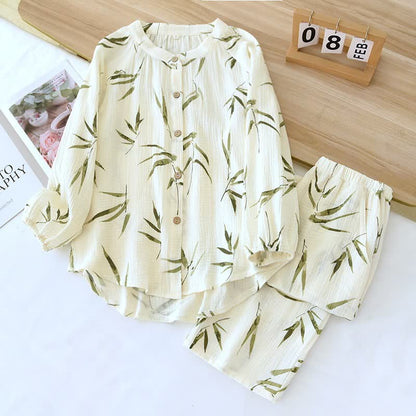 Botanical Bamboo Print Cotton Pajama Set - image 1