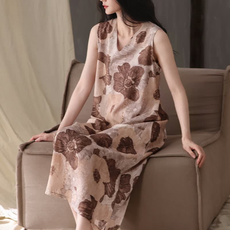 Artistic Floral Print Sleeveless Cami Nightgown - image 2