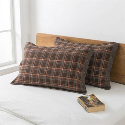 Classic Plaid Button Pure Cotton Pillowcases (2PCS) - image 1