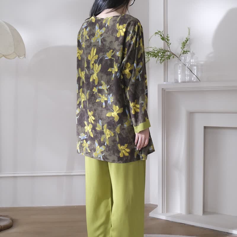 Retro Floral Eastern-Inspired Pajama Set - image 4