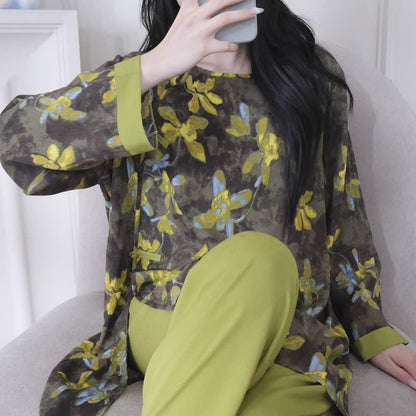 Retro Floral Eastern-Inspired Pajama Set - image 5
