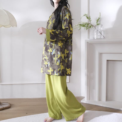 Retro Floral Eastern-Inspired Pajama Set - image 3