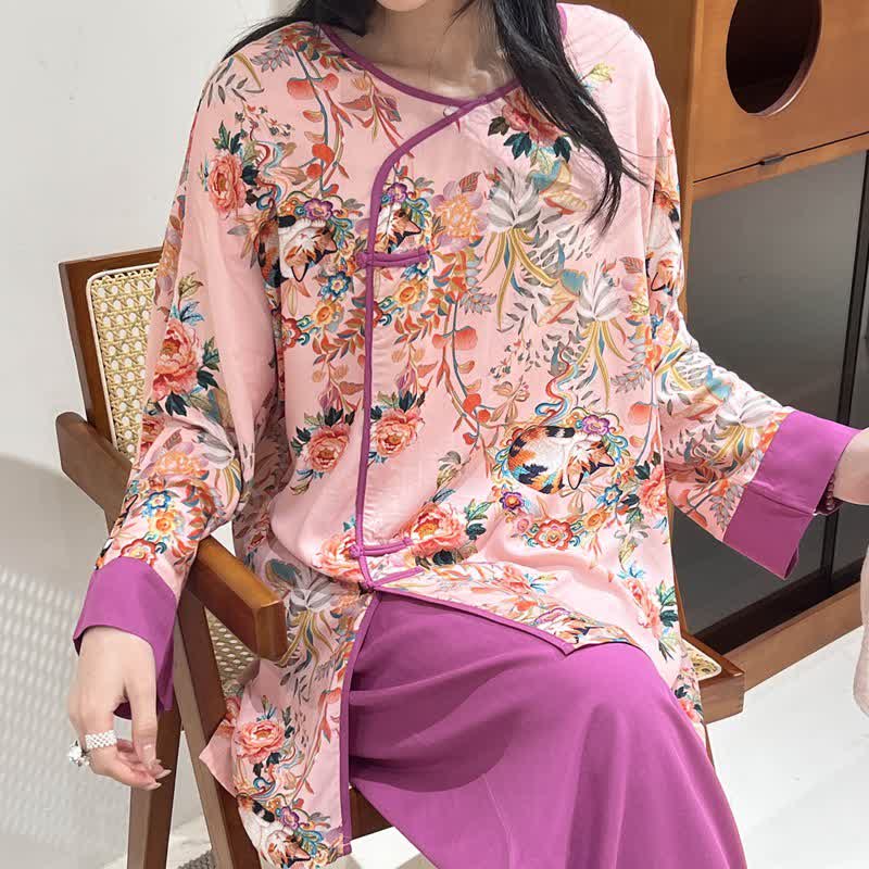 Floral & Cat Eastern-Inspired Loungewear Set - image 1