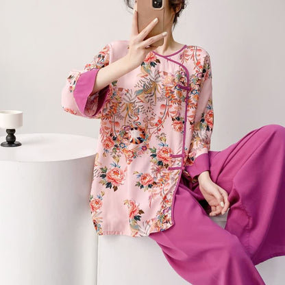 Floral & Cat Eastern-Inspired Loungewear Set - image 2