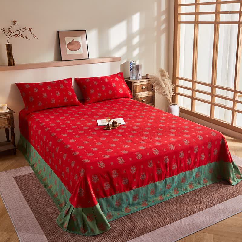Cotton Gauze Lucky Bag Jacquard Quilt - Flat Sheet with 2PCS Pillowcases - 96"W x 98"L - image 7