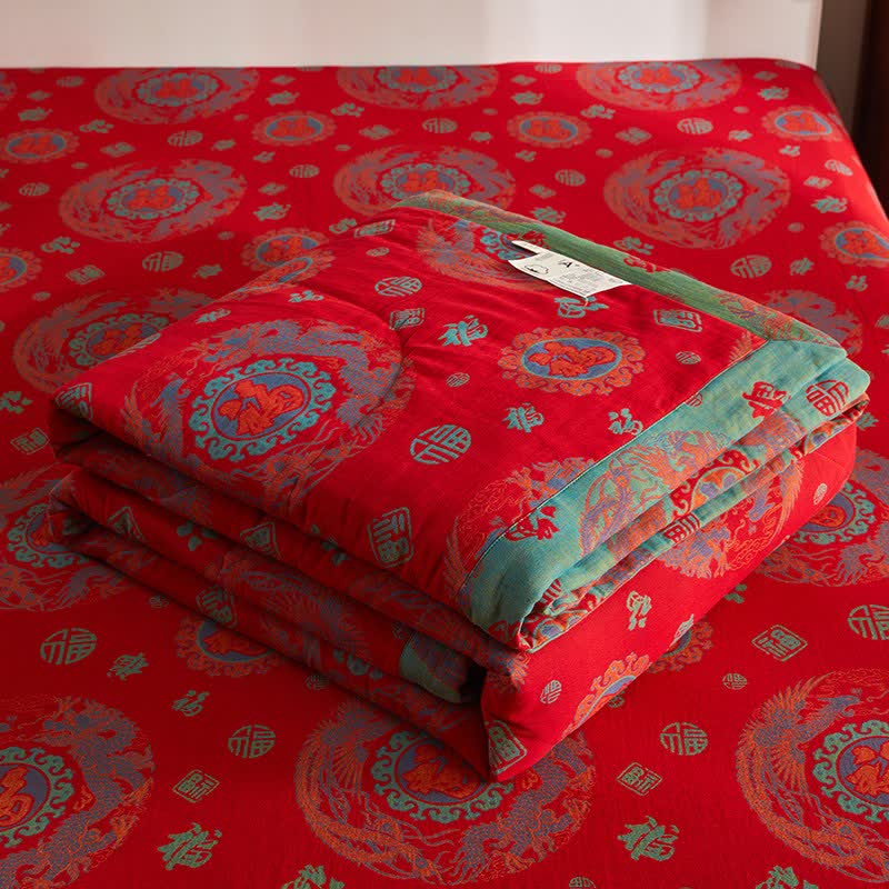 Cotton Gauze Retro Auspicious Jacquard Quilt - image 6
