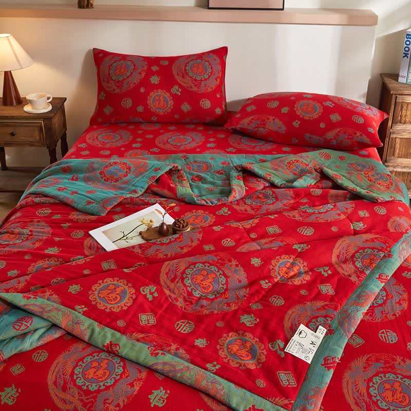 Cotton Gauze Retro Auspicious Jacquard Quilt - image 4