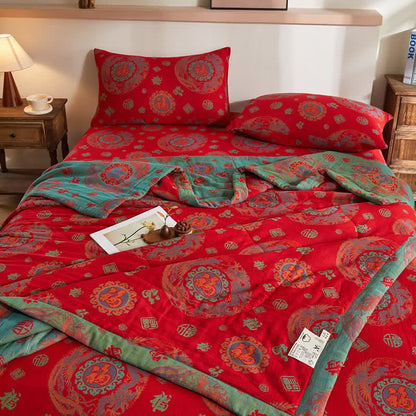 Cotton Gauze Retro Auspicious Jacquard Quilt - image 4