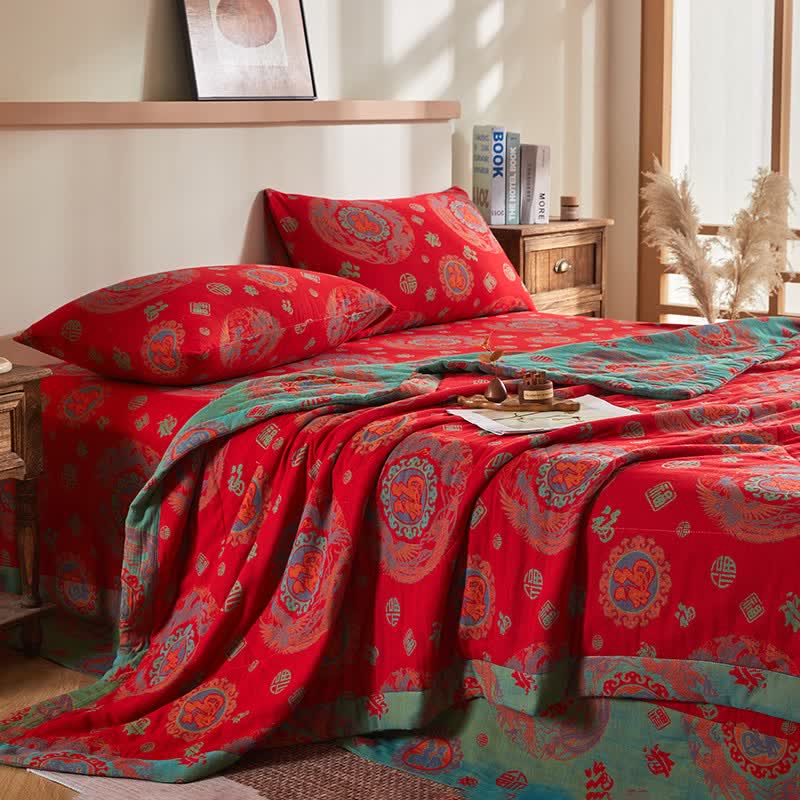 Cotton Gauze Retro Auspicious Jacquard Quilt - image 1
