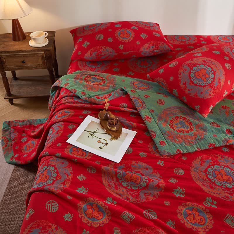 Cotton Gauze Retro Auspicious Jacquard Quilt - image 5