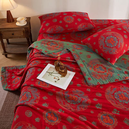 Cotton Gauze Retro Auspicious Jacquard Quilt - image 5