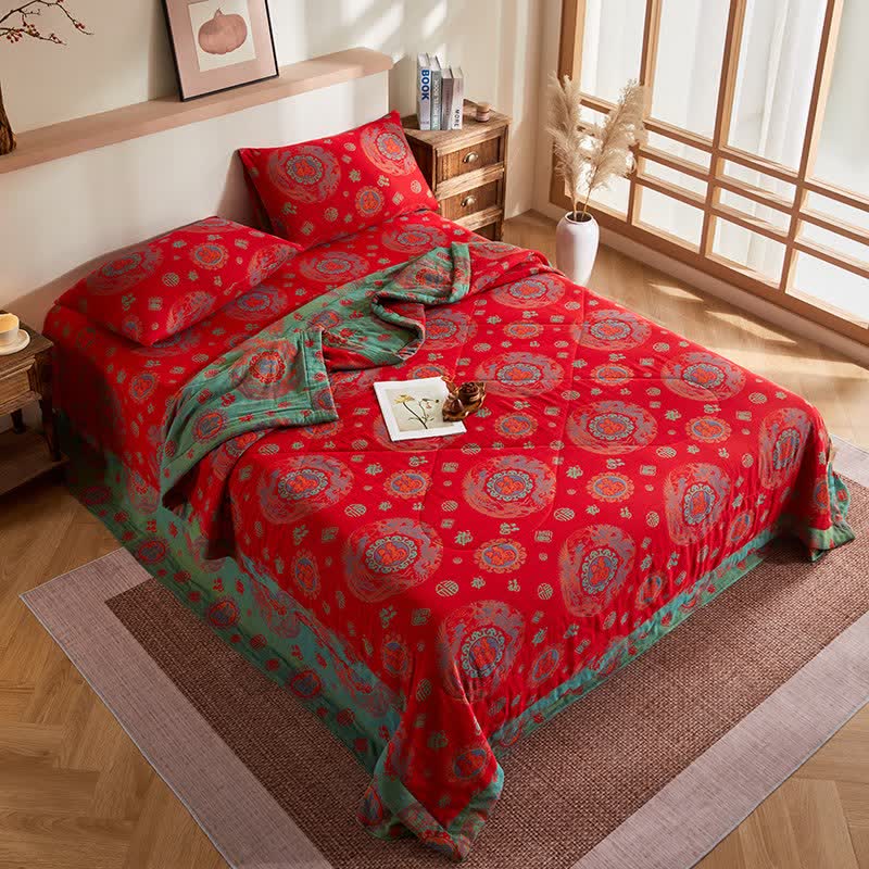 Cotton Gauze Retro Auspicious Jacquard Quilt - image 3