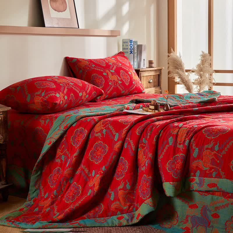 Cotton Gauze Vintage Horse Jacquard Quilt - image 2