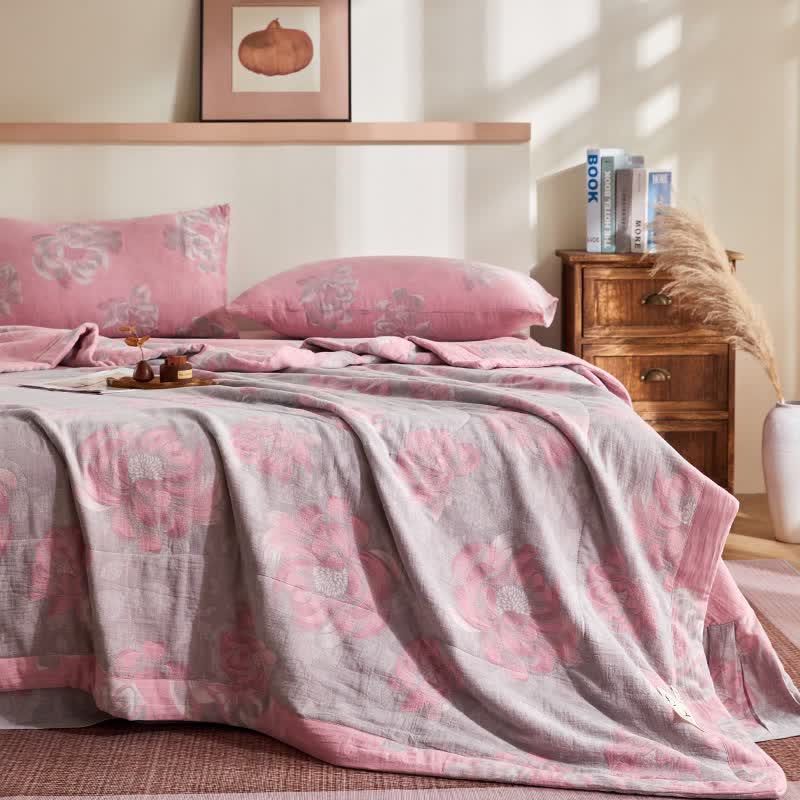 Cotton Gauze Rustic Floral Jacquard Quilt - image 3