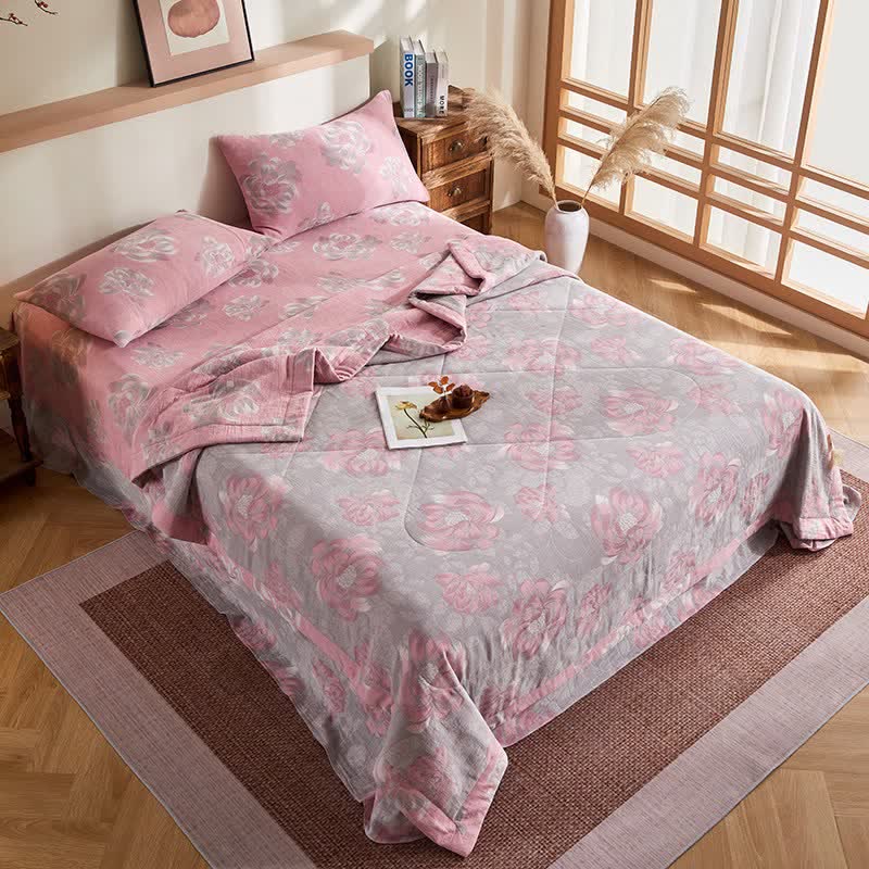 Cotton Gauze Rustic Floral Jacquard Quilt - image 4
