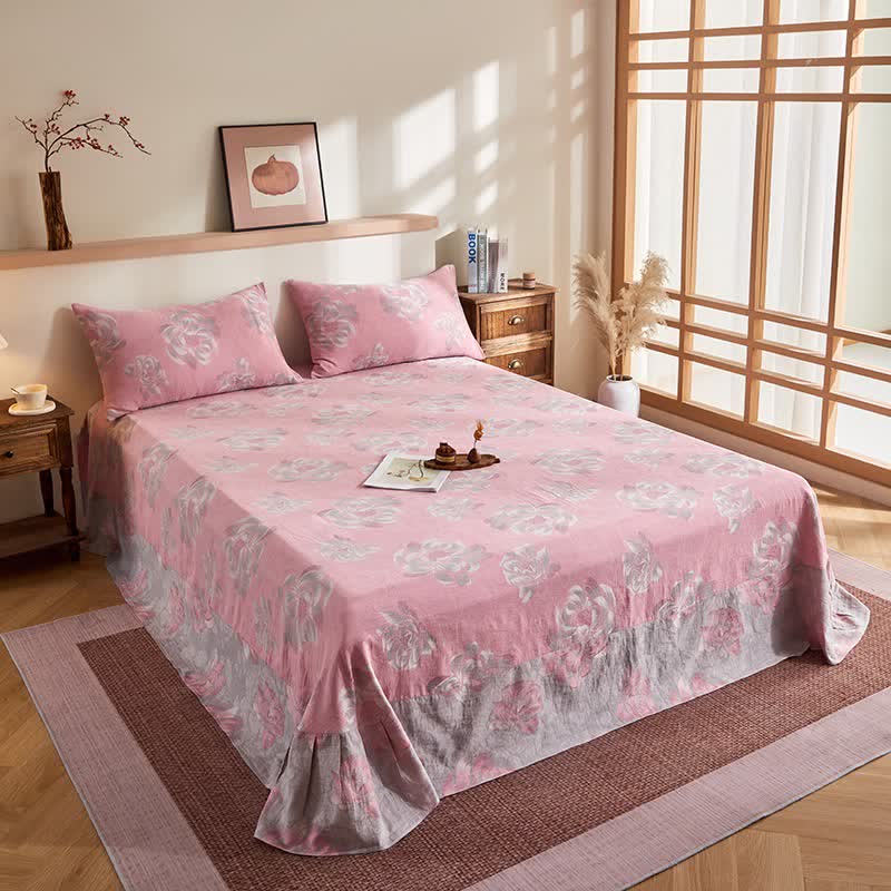 Cotton Gauze Rustic Floral Jacquard Quilt - Flat Sheet with 2PCS Pillowcases - 96"W x 98"L - image 8
