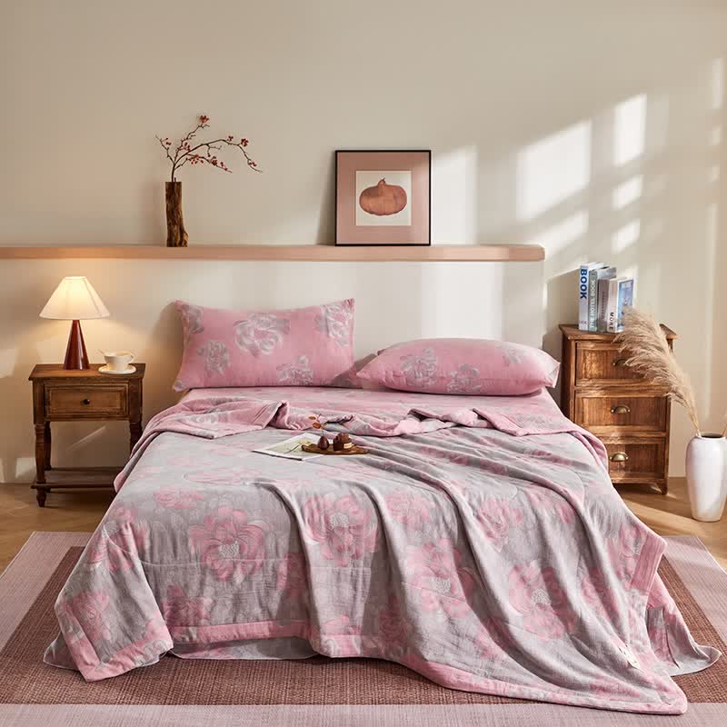 Cotton Gauze Rustic Floral Jacquard Quilt - Bedding Set - King - image 0
