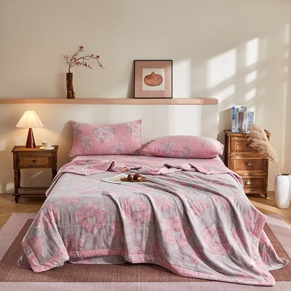 Cotton Gauze Rustic Floral Jacquard Quilt - Bedding Set - King - image 0