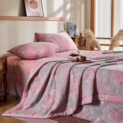 Cotton Gauze Rustic Floral Jacquard Quilt - image 2