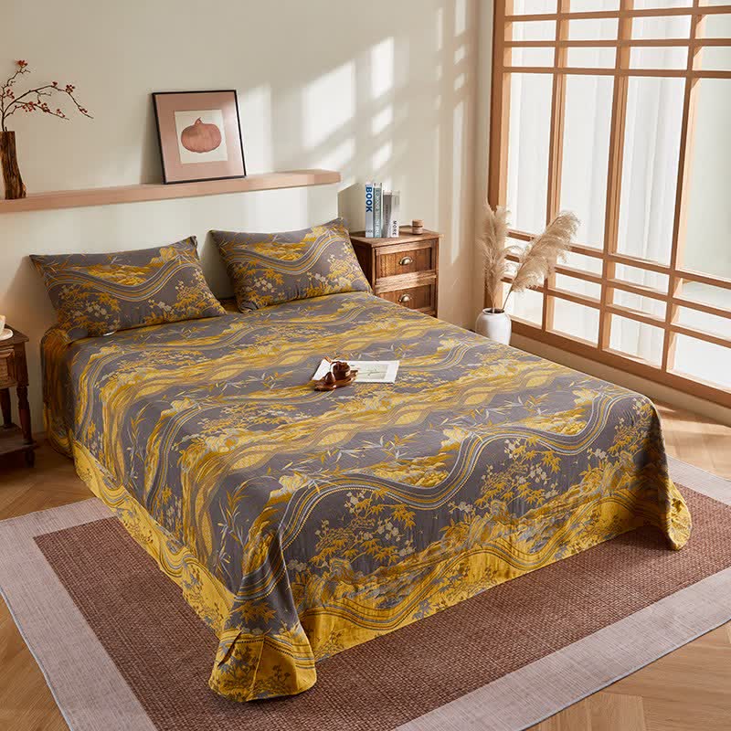 Cotton Gauze Mountain & Bamboo Jacquard Quilt - Flat Sheet with 2PCS Pillowcases - 96"W x 98"L - image 8
