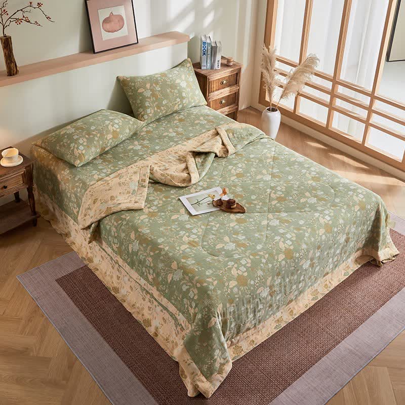 Cotton Gauze Floral Leaf Jacquard Quilt - image 3