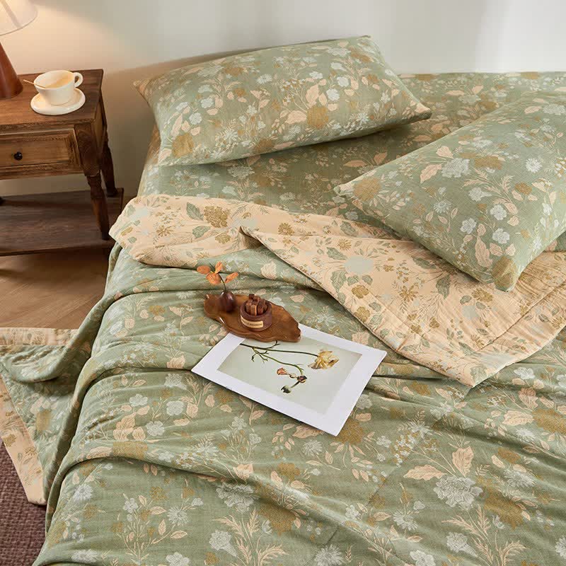 Cotton Gauze Floral Leaf Jacquard Quilt - image 4