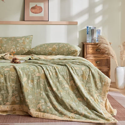 Cotton Gauze Floral Leaf Jacquard Quilt - image 1