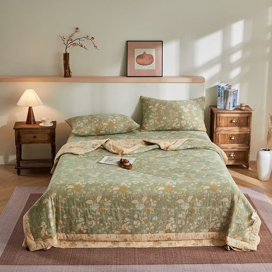 Cotton Gauze Floral Leaf Jacquard Quilt - Bedding Set - King - image 0