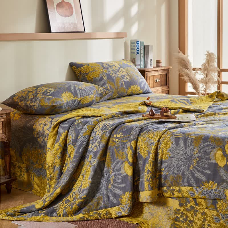 Cotton Gauze Botanical Tree Jacquard Quilt - image 2