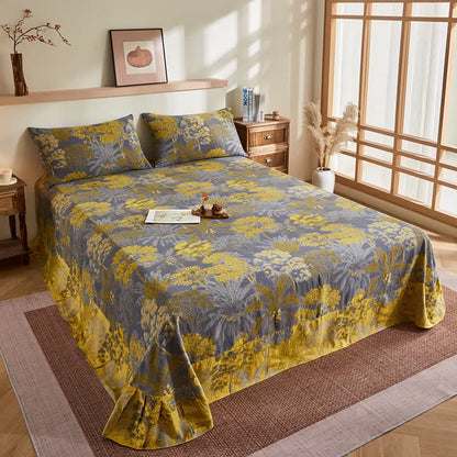 Cotton Gauze Botanical Tree Jacquard Quilt - Flat Sheet with 2PCS Pillowcases - 96"W x 98"L - image 7