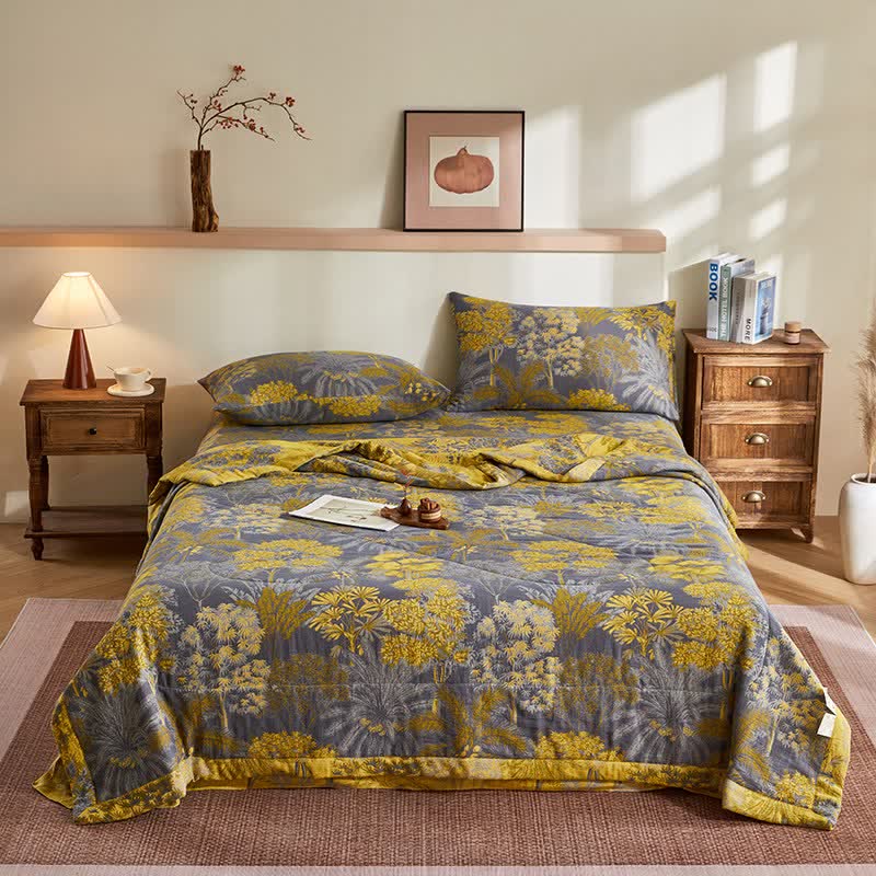 Cotton Gauze Botanical Tree Jacquard Quilt - image 1