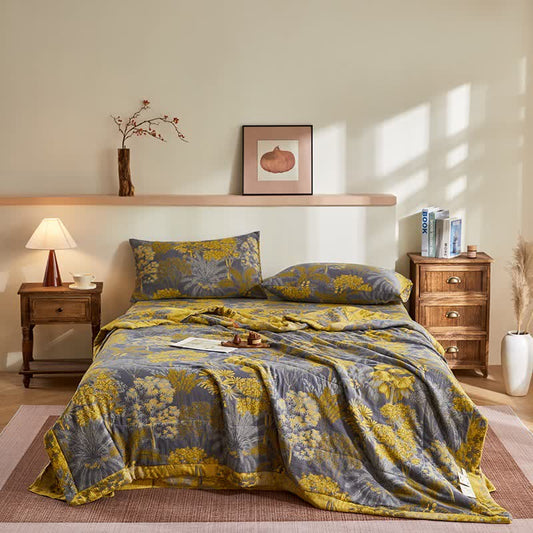 Cotton Gauze Botanical Tree Jacquard Quilt - Bedding Set - King - image 0