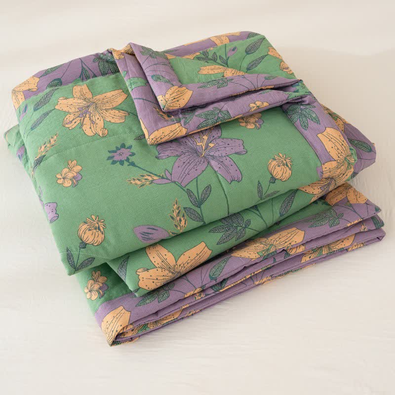 Lily Floral Print Cotton Linen Quilt - image 9