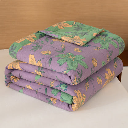 Lily Floral Print Cotton Linen Quilt - Purple - Queen - image 12