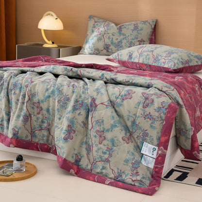 Butterfly & Branch Print Cotton Linen Quilt - image 3