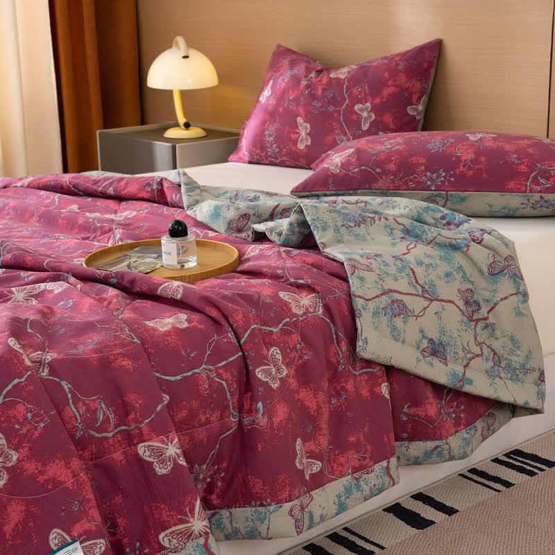Butterfly & Branch Print Cotton Linen Quilt - image 8