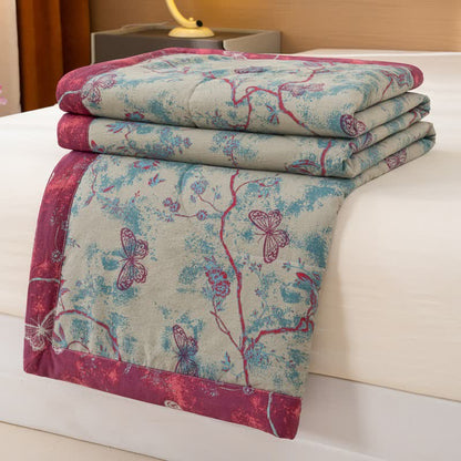 Butterfly & Branch Print Cotton Linen Quilt - image 4