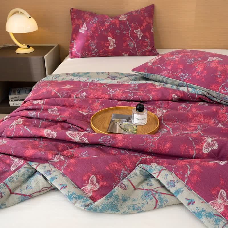 Butterfly & Branch Print Cotton Linen Quilt - image 9