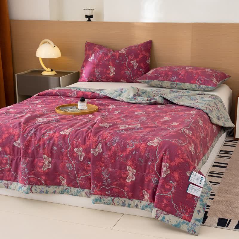 Butterfly & Branch Print Cotton Linen Quilt - image 5