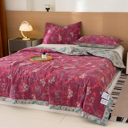 Butterfly & Branch Print Cotton Linen Quilt - image 5
