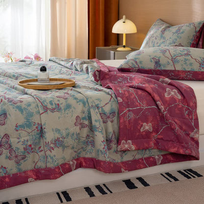 Butterfly & Branch Print Cotton Linen Quilt - image 2