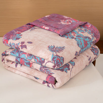 Spring-Inspired Floral Print Cotton Linen Quilt - Pink - Queen - image 1