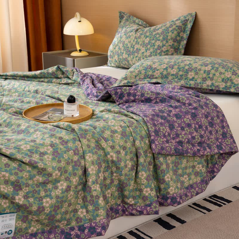 Crabapple Blossom-Inspired Cotton Linen Quilt - image 0