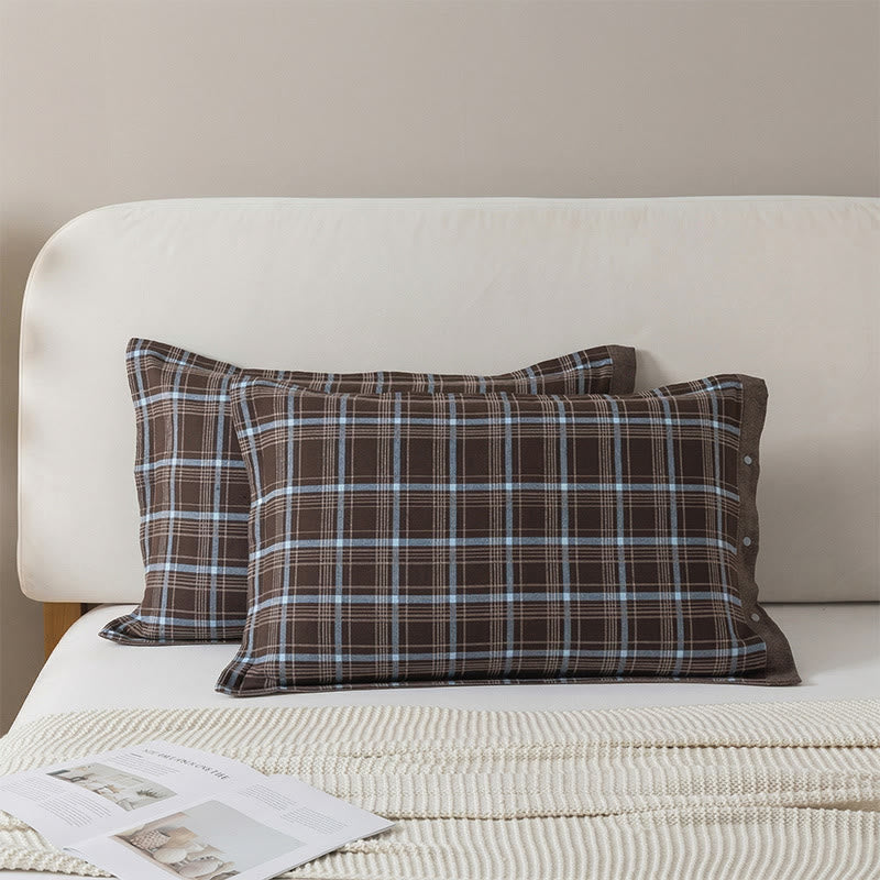 Classic Plaid Button Pure Cotton Pillowcases (2PCS) - image 4