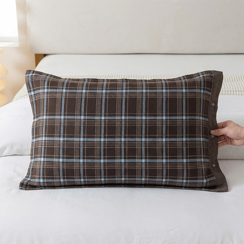 Classic Plaid Button Pure Cotton Pillowcases (2PCS) - image 5